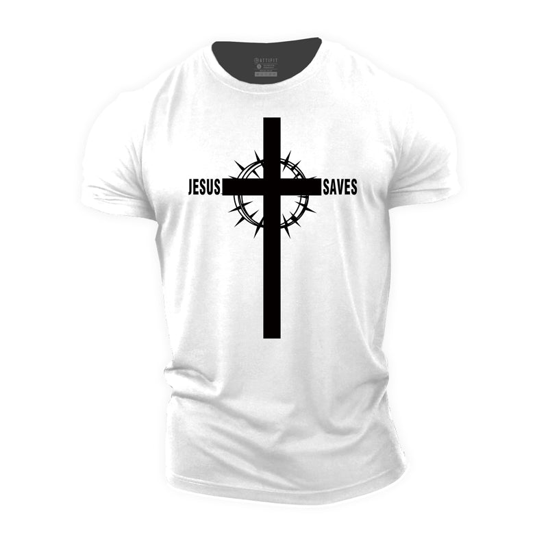 Baumwoll-Jesus Saves Cross-Trainings-T-Shirts