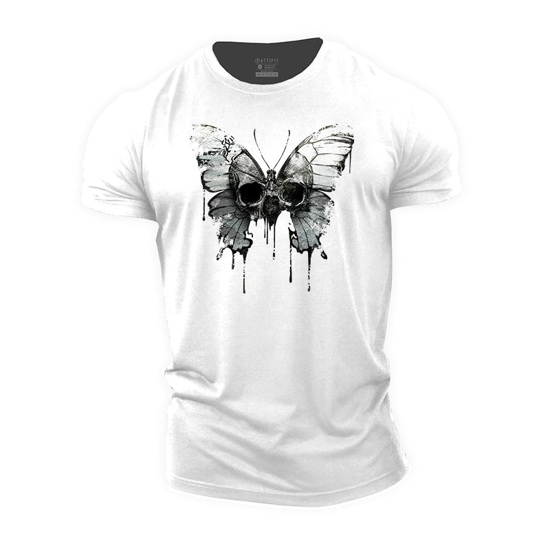 Butterfly Skull Print Men's Fitness T-shirts