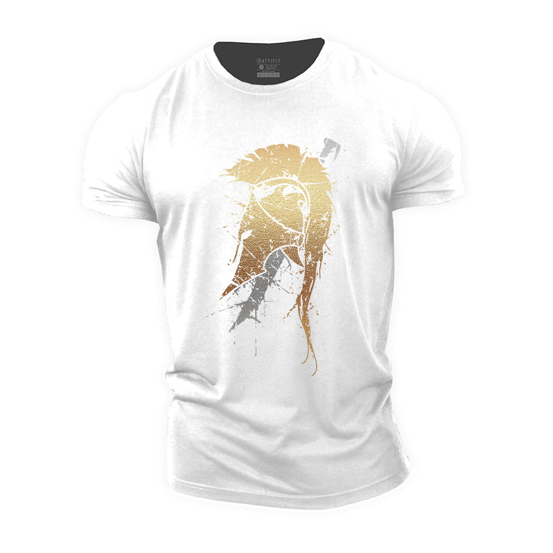 Cotton Spartan Helmet Sword Graphic Men's T-shirts