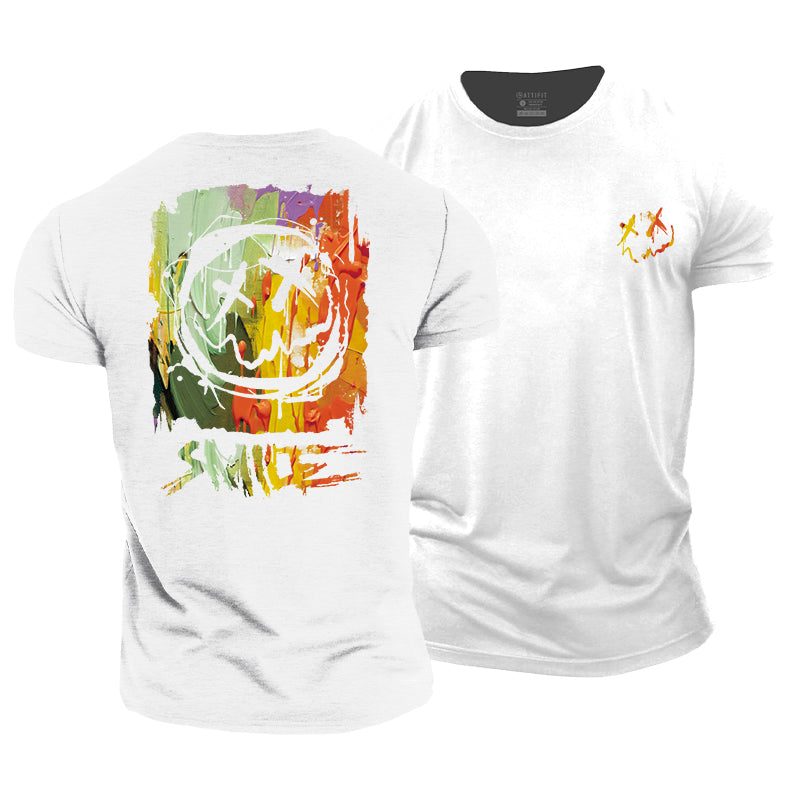 Cotton Oil Painting Smile Fitness T-shirts