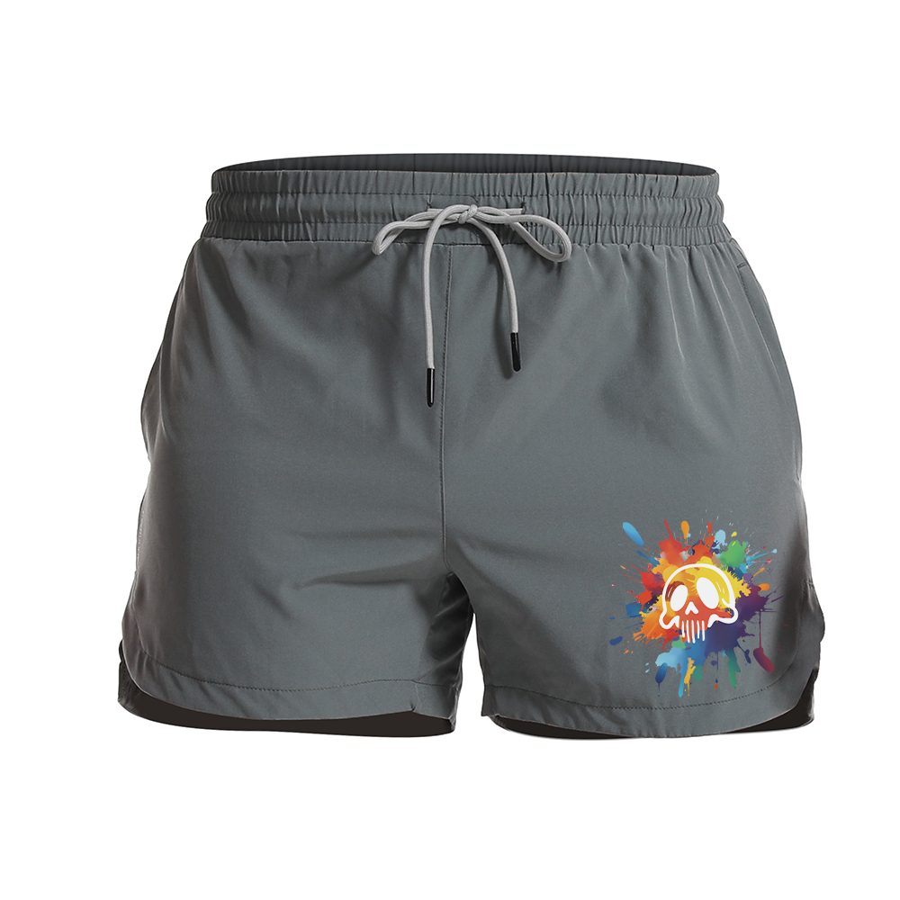 Colorful Skull Graphic Shorts