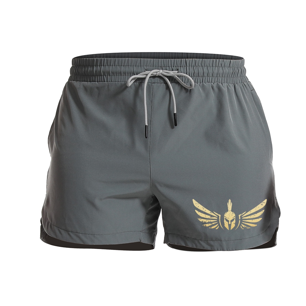 Golden Spartan Helmet Wings Graphic Shorts