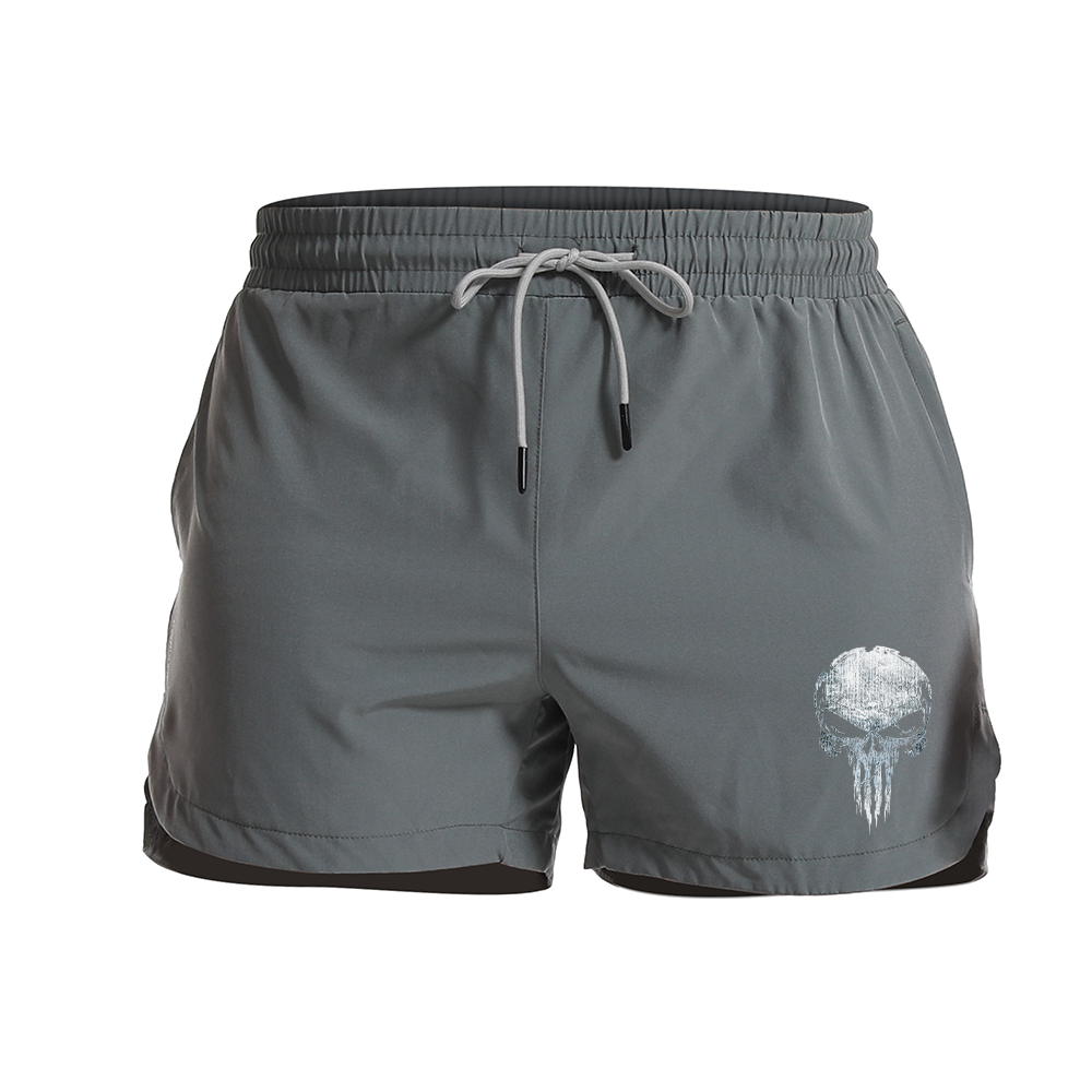 Grey-blue Ghost Skull Graphic Shorts