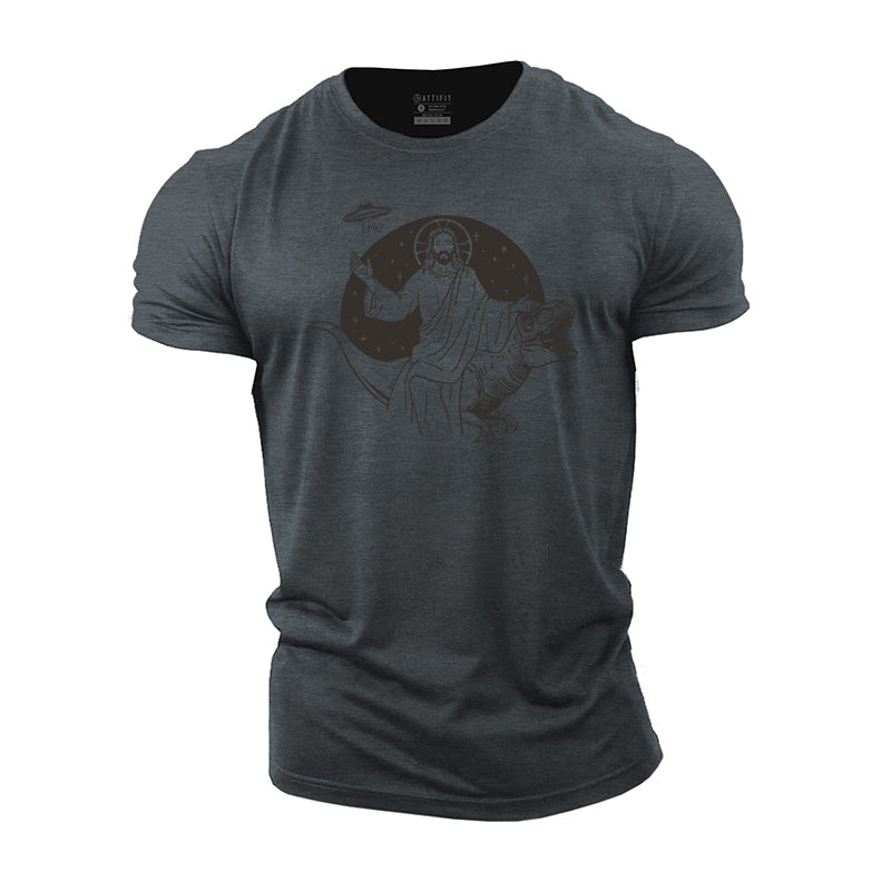 Jesus Riding Dinosaur Cotton T-Shirts