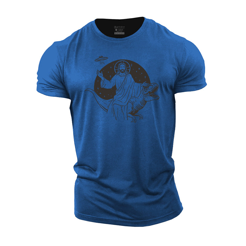 Jesus Riding Dinosaur Cotton T-Shirts