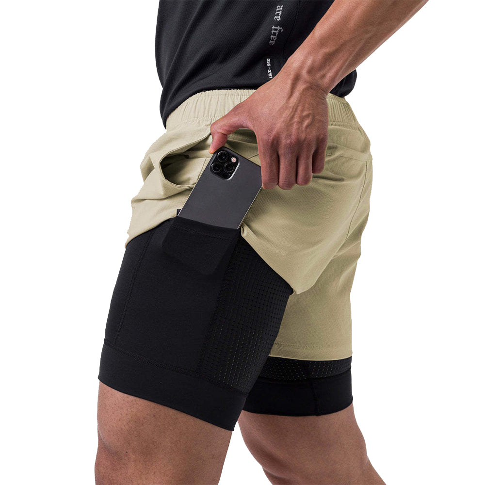 Men’s 2 in 1 Quick Dry Workout Shorts - Brown