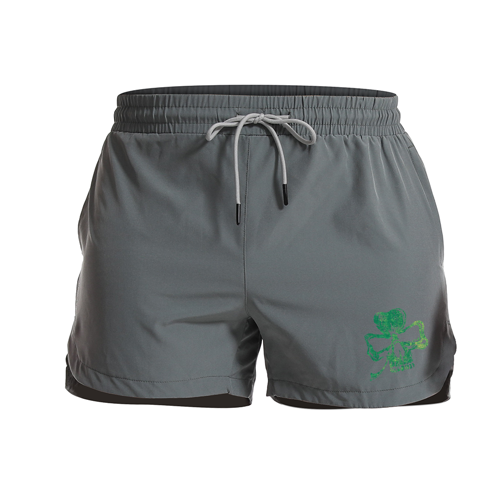 Four Leaf Clover Skull Graphic Shorts