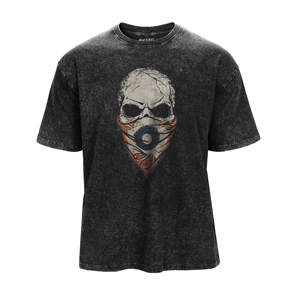 Paisley Skull Face Mask Washed T-Shirt