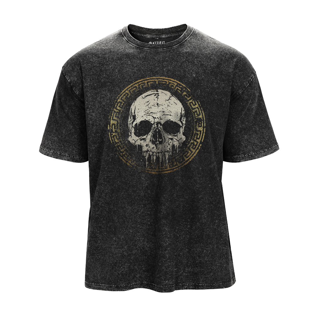 Greece Fretwork Totem Skull Washed T-Shirt