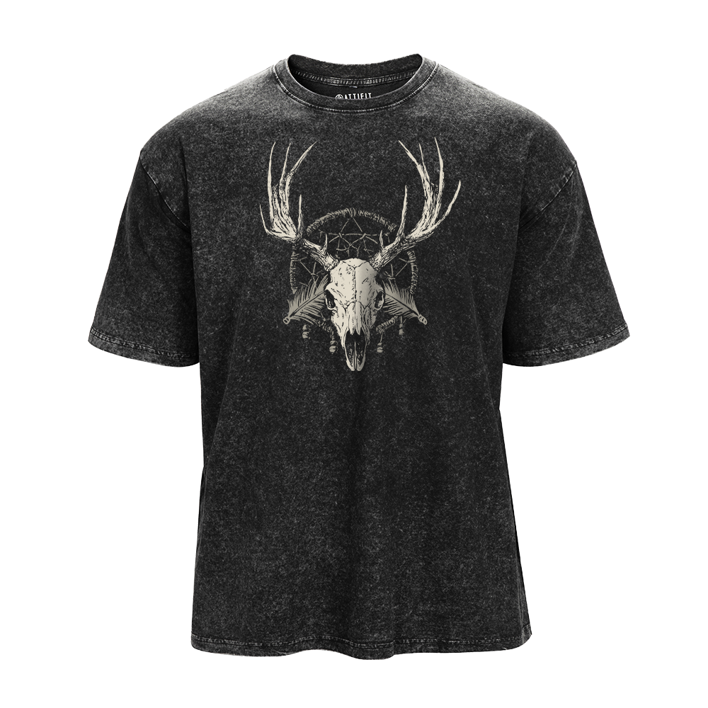 Deer Skull with Dreamcatcher Washed T-Shirt