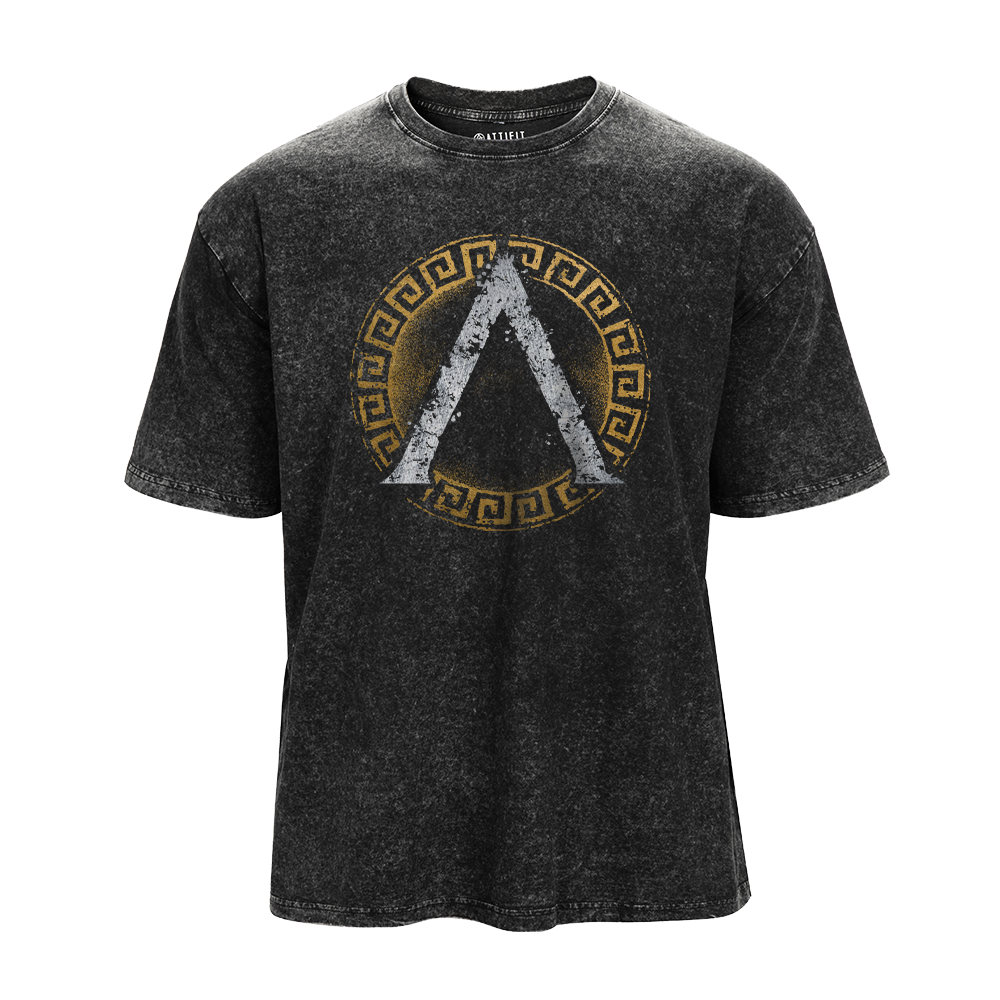 Greece Fretwork Totem Spartan Shield Washed T-Shirt