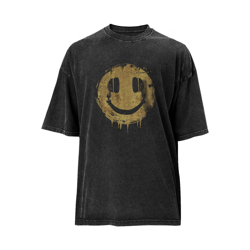 Headphones Smiley Washed T-Shirt