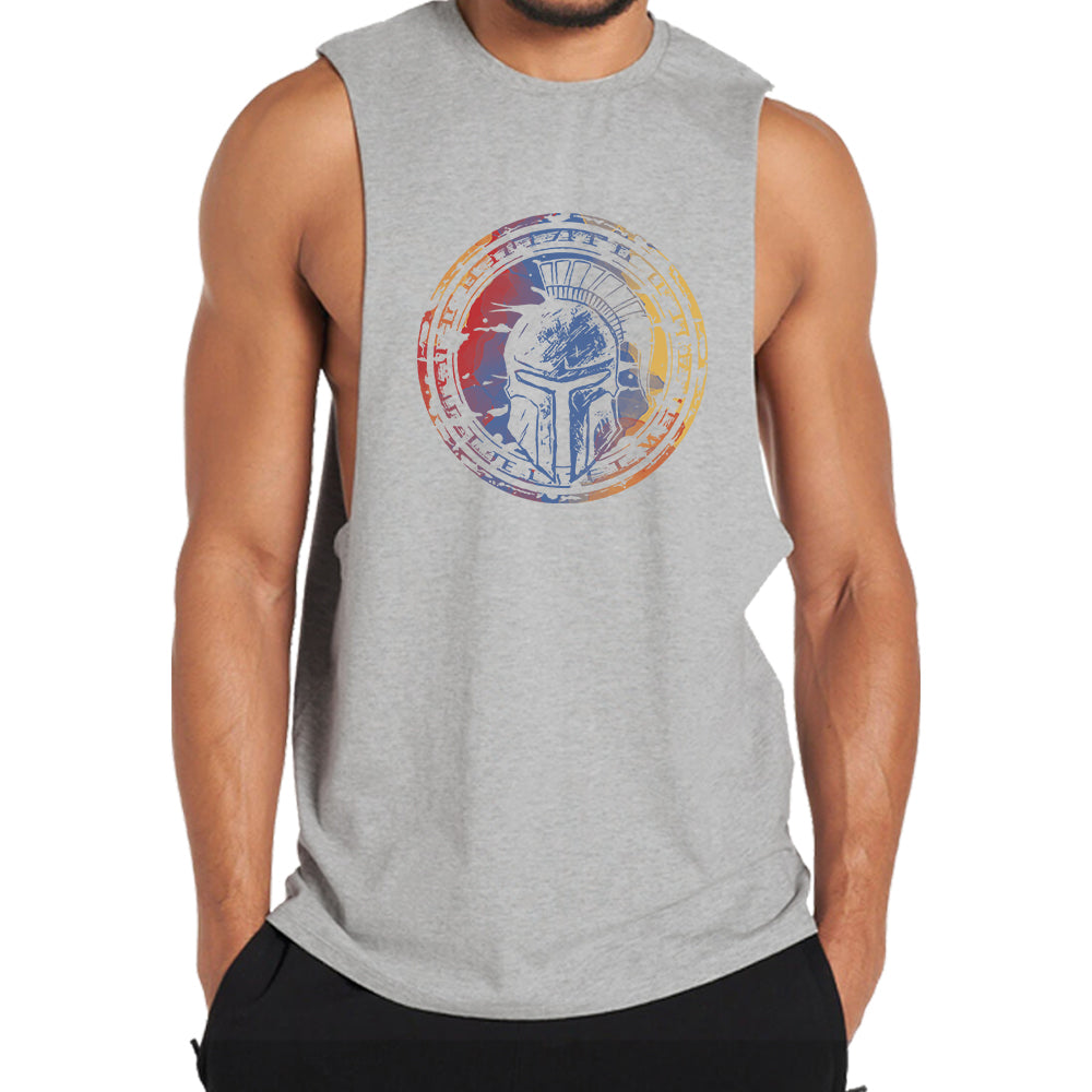 Cotton Colorful Spartan Helmet Graphic Tank Top