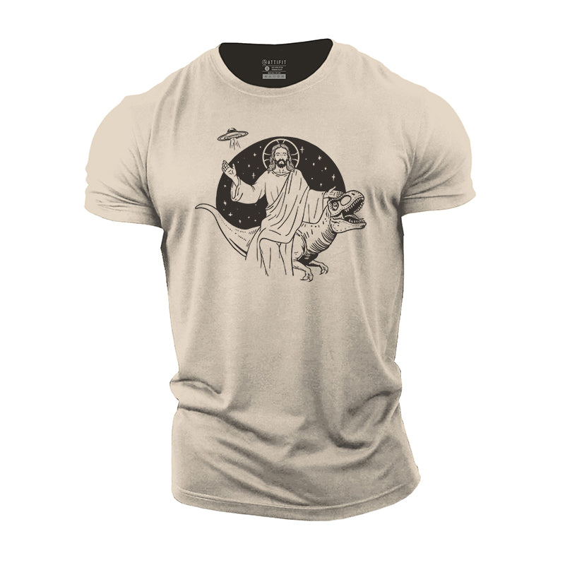 Jesus Riding Dinosaur Cotton T-Shirts