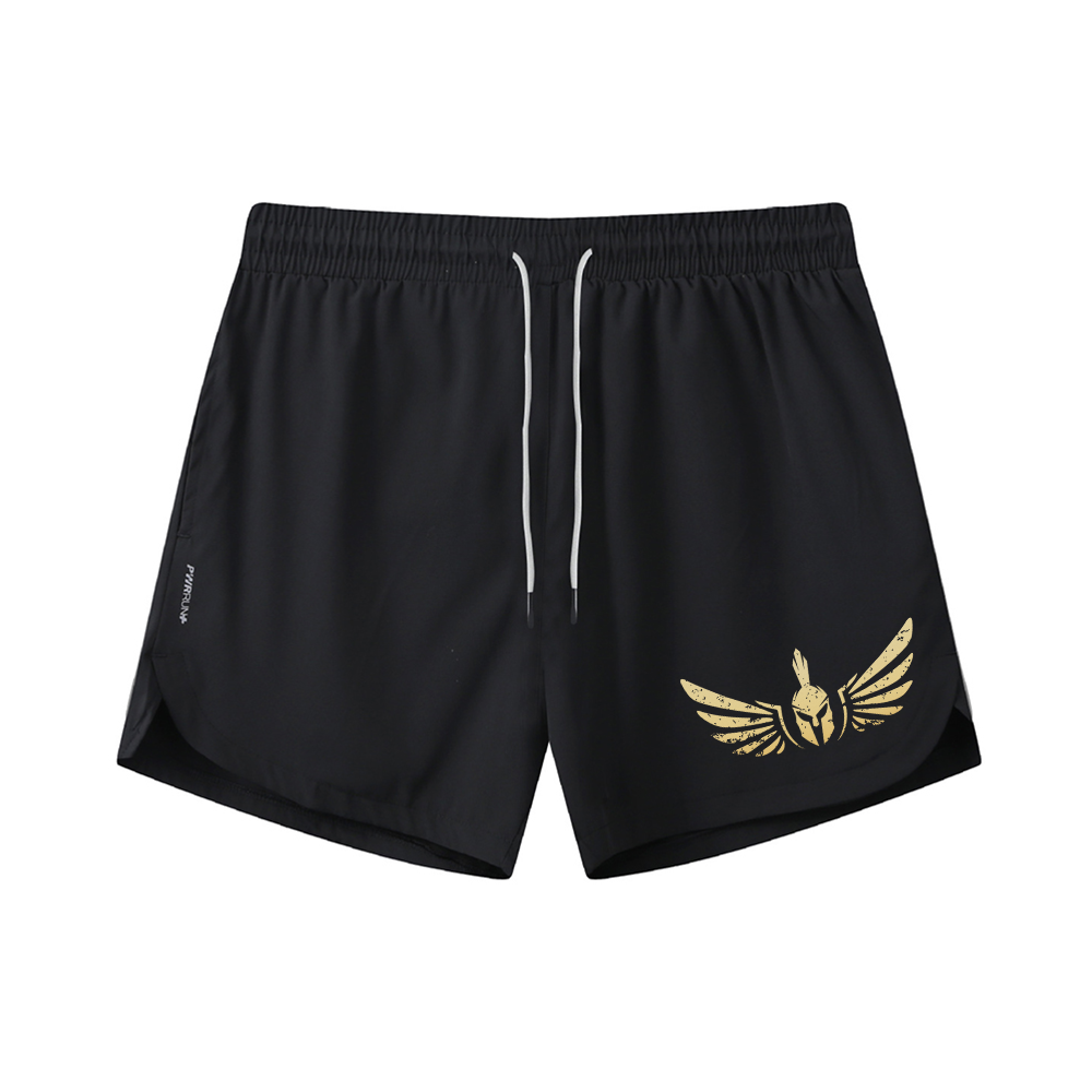 Golden Spartan Helmet Wings Graphic Shorts