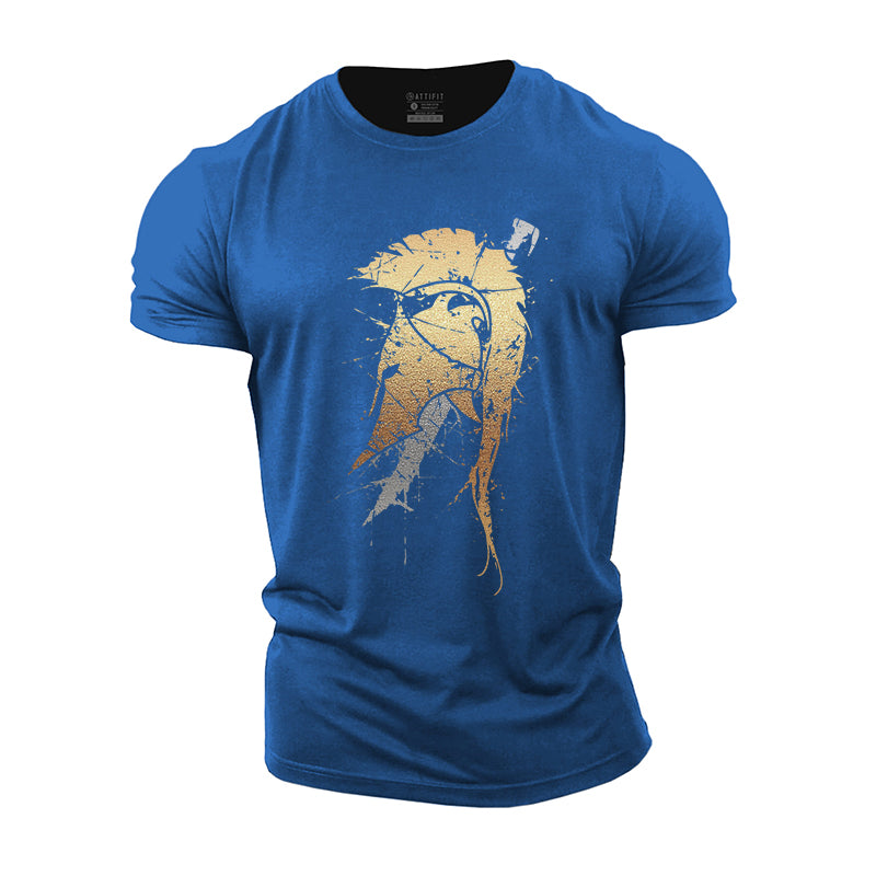 Cotton Spartan Helmet Sword Graphic Men's T-shirts