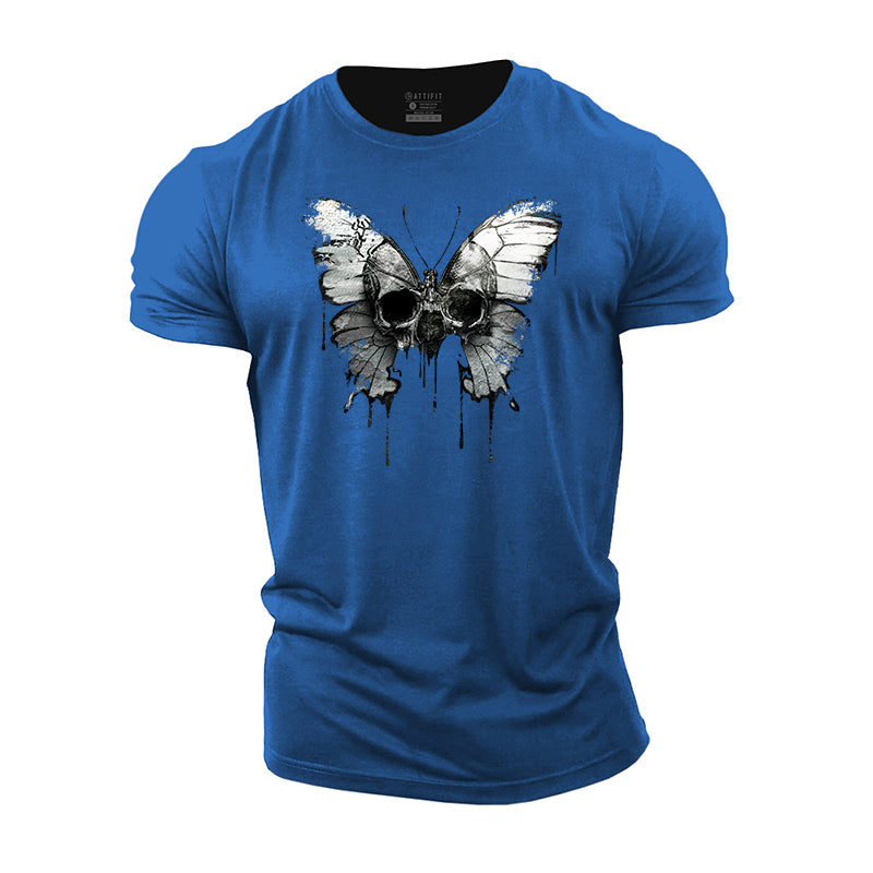 Butterfly Skull Print Men's Fitness T-shirts