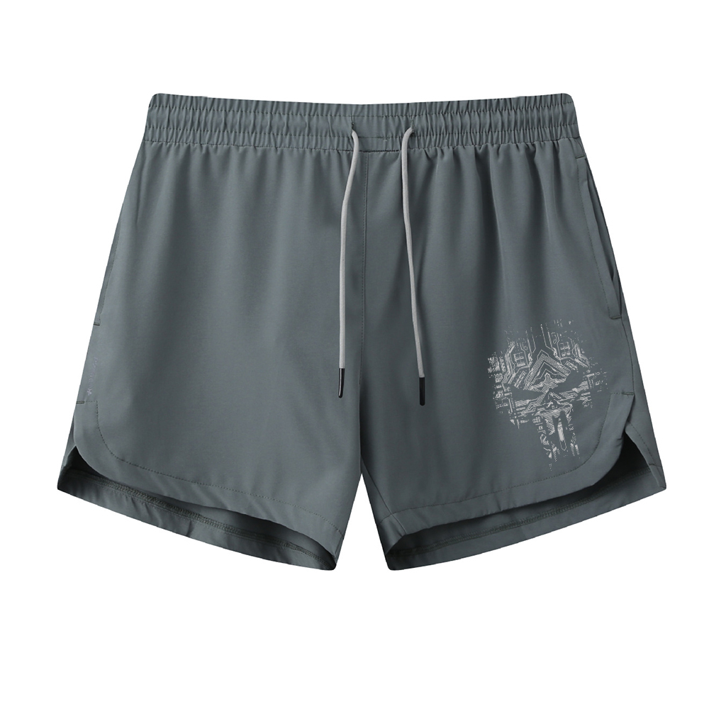 Electronic Skull Graphic Shorts