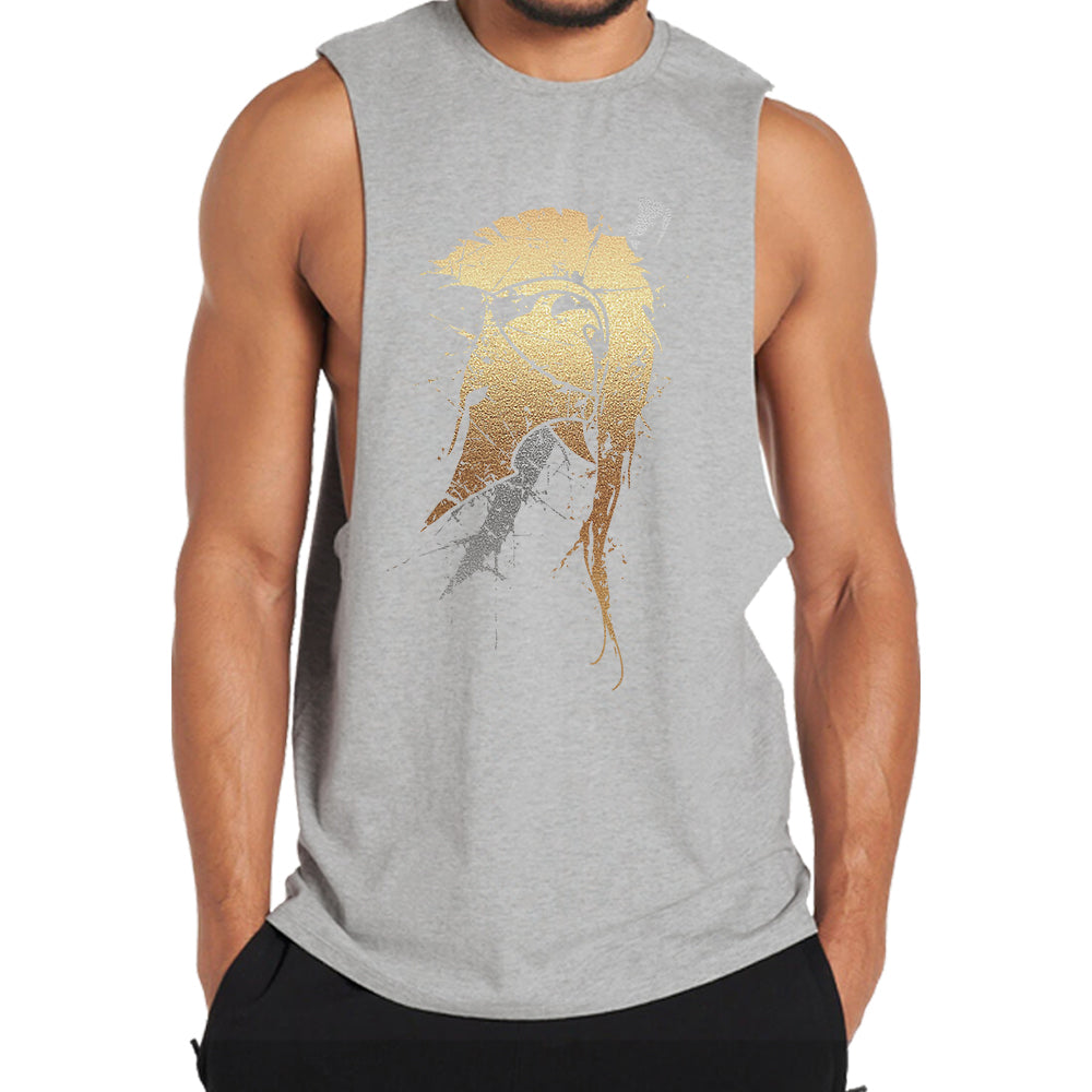 Cotton Spartan Helmet Sword Graphic Tank Top