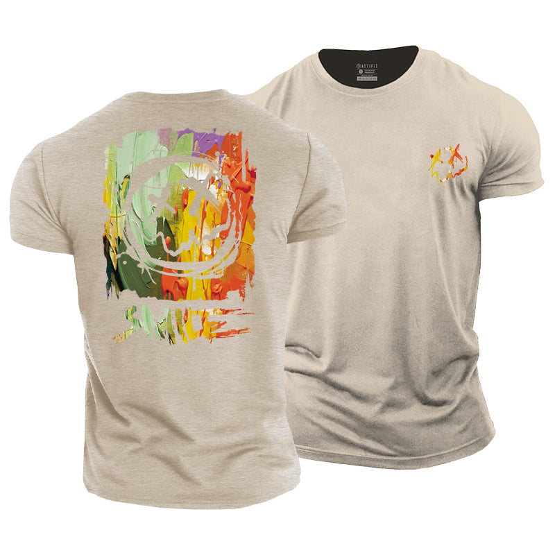 Cotton Oil Painting Smile Fitness T-shirts