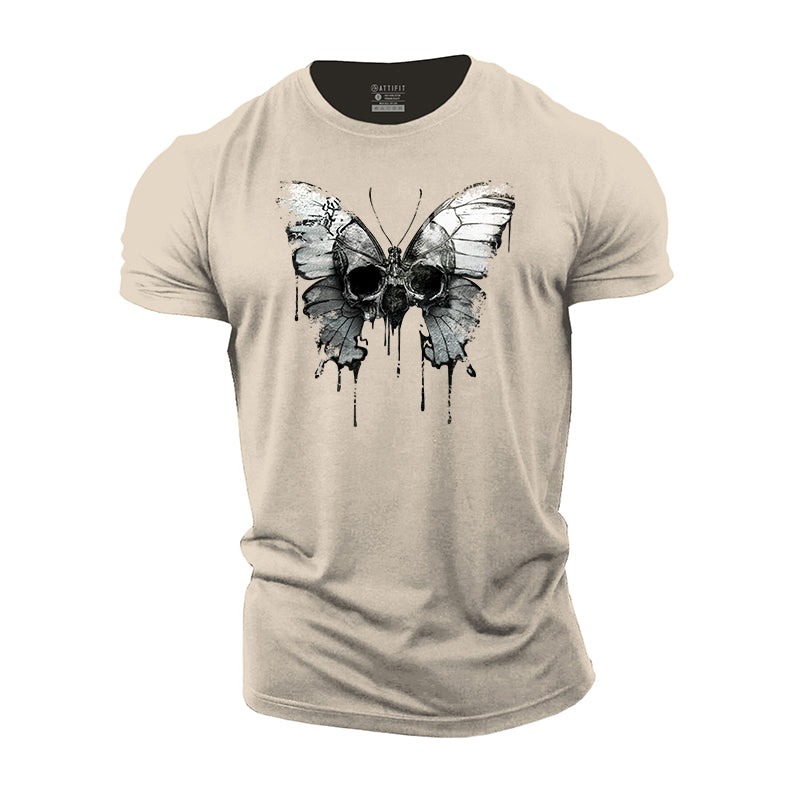 Butterfly Skull Print Men's Fitness T-shirts