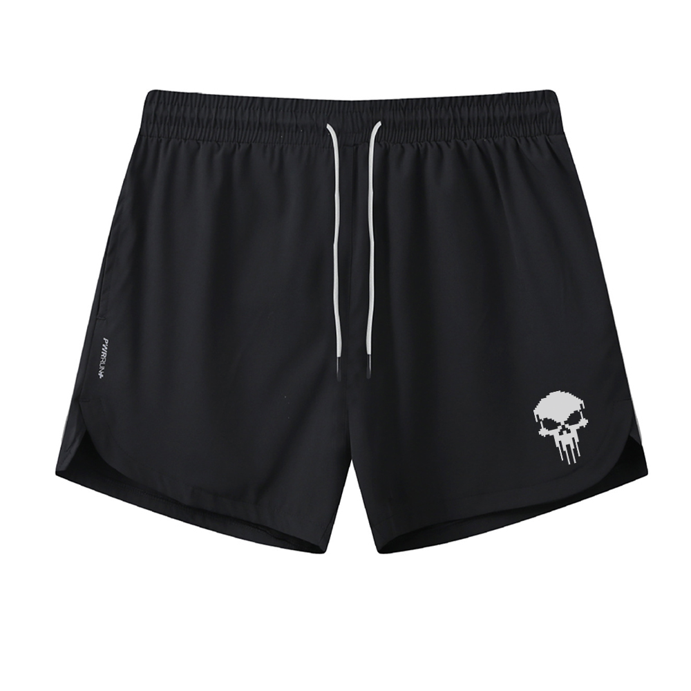 Pixel Grid Skull Graphic Shorts