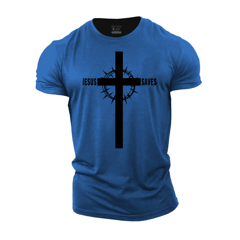 Baumwoll-Jesus Saves Cross-Trainings-T-Shirts