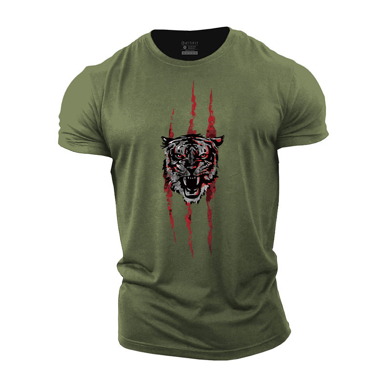 Cotton Tiger Paw Print Graphic Men's T-shirts