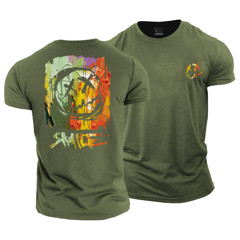 Cotton Oil Painting Smile Fitness T-shirts