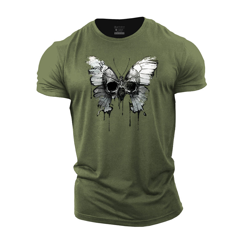 Butterfly Skull Print Men's Fitness T-shirts