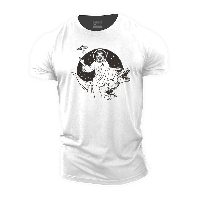 Jesus Riding Dinosaur Cotton T-Shirts