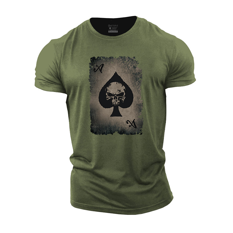 Skull Ace of Spades Print Men's Fitness T-shirts