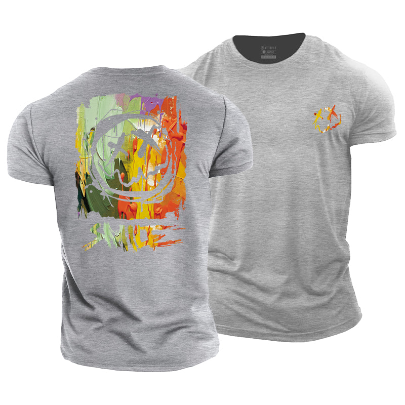 Cotton Oil Painting Smile Fitness T-shirts