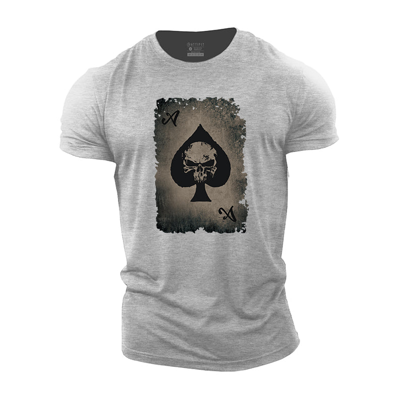 Skull Ace of Spades Print Men's Fitness T-shirts