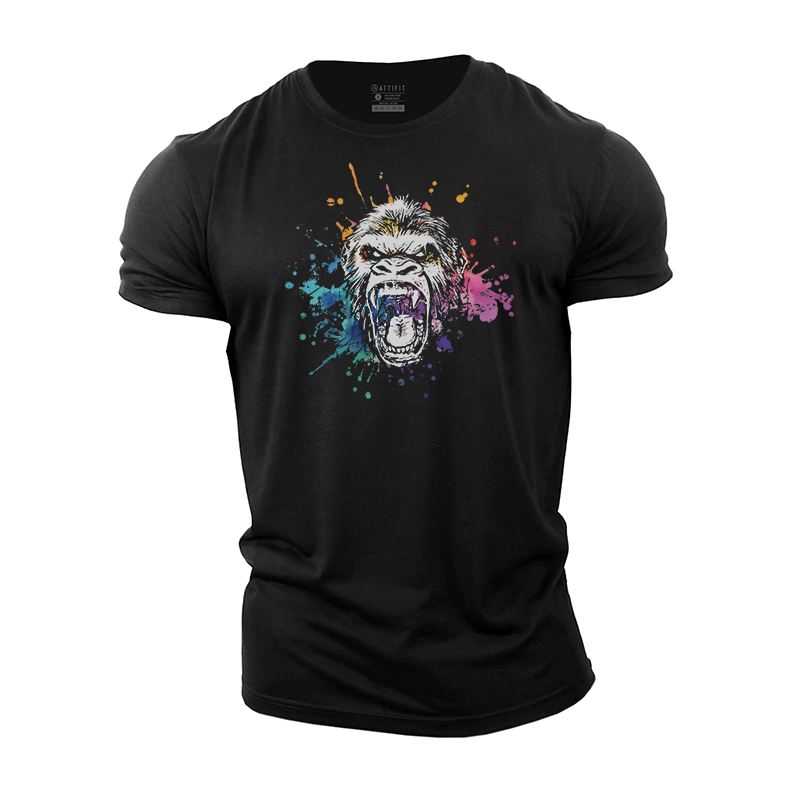 Colorful Ink Splash Gorilla Cotton T-Shirt