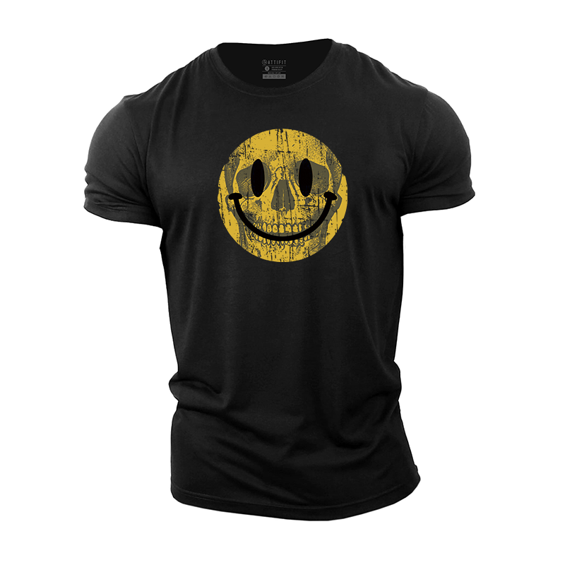 Yellow Skull Smiley Face Cotton T-Shirt