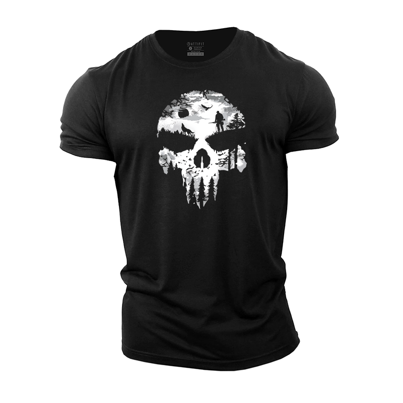 Hunting Silhouette Skull Cotton T-Shirt