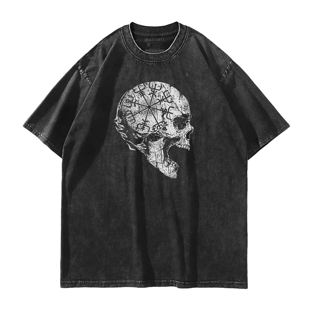 Viking Compass Skull Washed T-Shirt