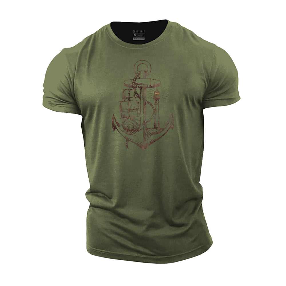 Sailing Ship and Lighthouse Cotton T-Shirt