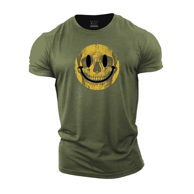 Yellow Skull Smiley Face Cotton T-Shirt