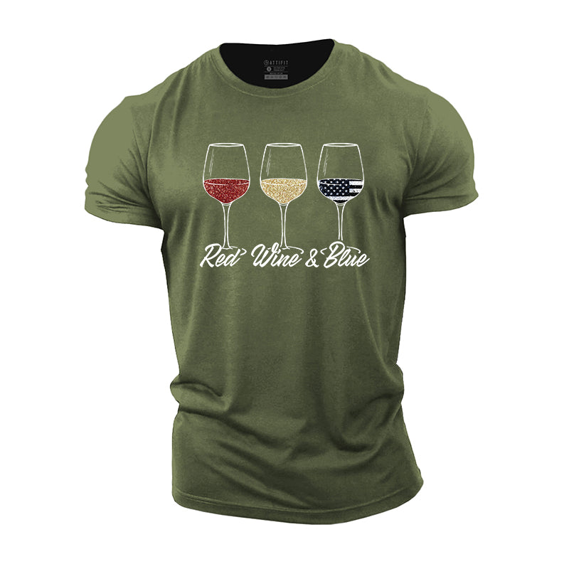 Red Wine Blue Cotton T-shirt