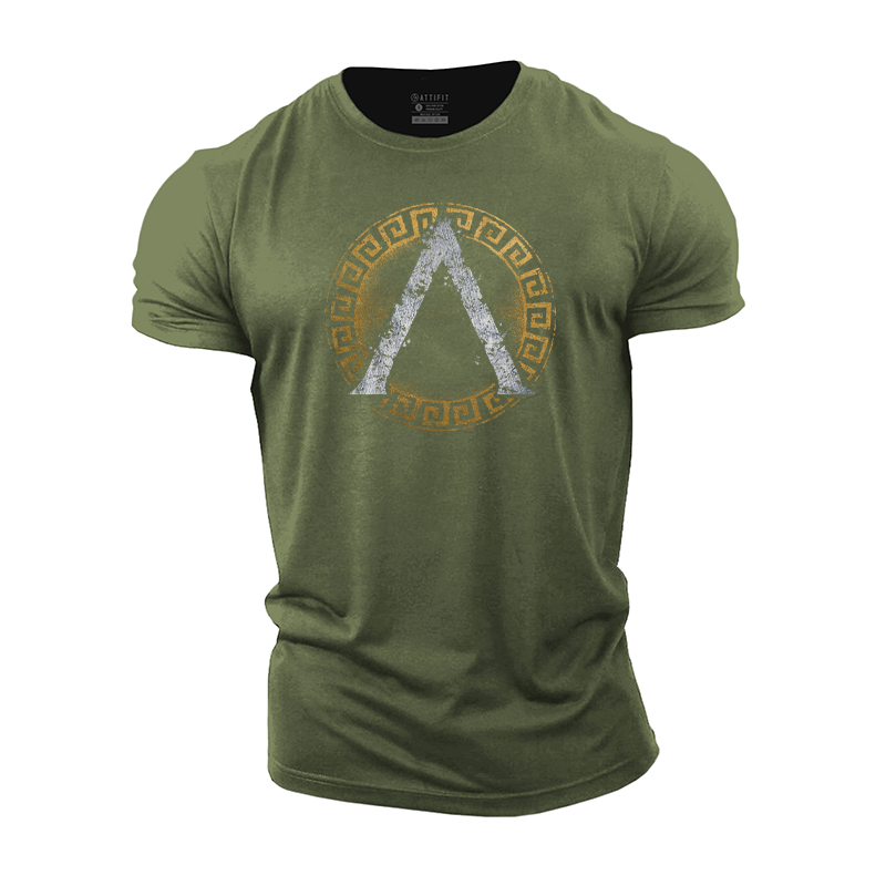 Greece Fretwork Totem Spartan Shield Cotton T-Shirt