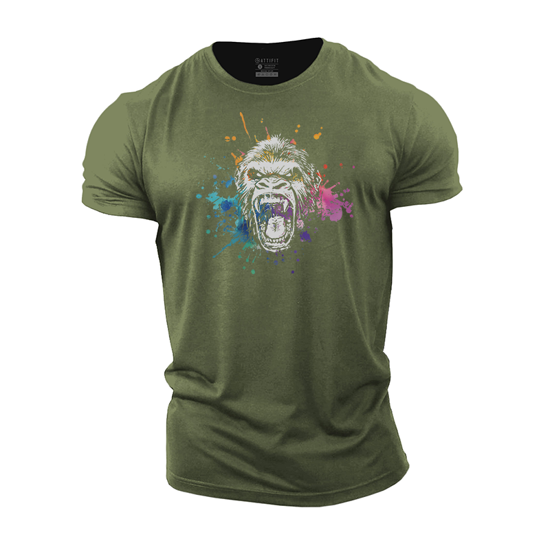 Colorful Ink Splash Gorilla Cotton T-Shirt