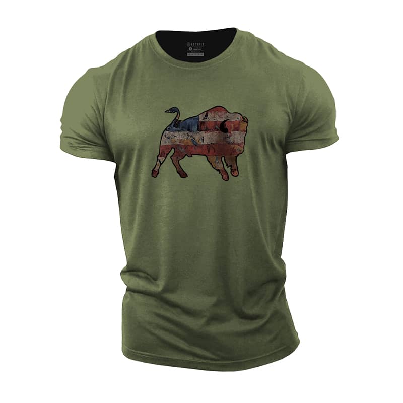 Striped Bison Cotton T-Shirt