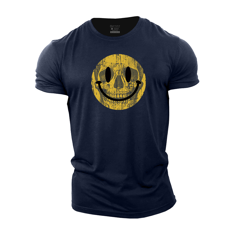 Yellow Skull Smiley Face Cotton T-Shirt