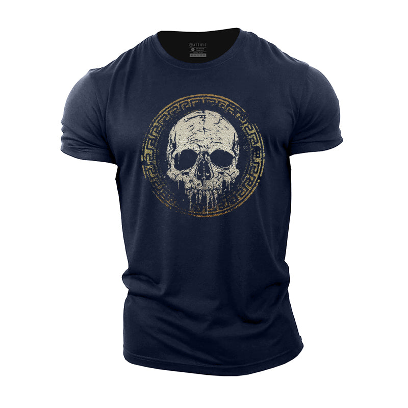 Greece Fretwork Totem Skull Cotton T-Shirt