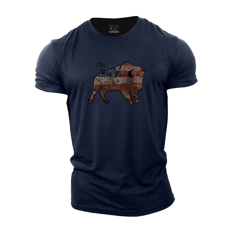 Striped Bison Cotton T-Shirt