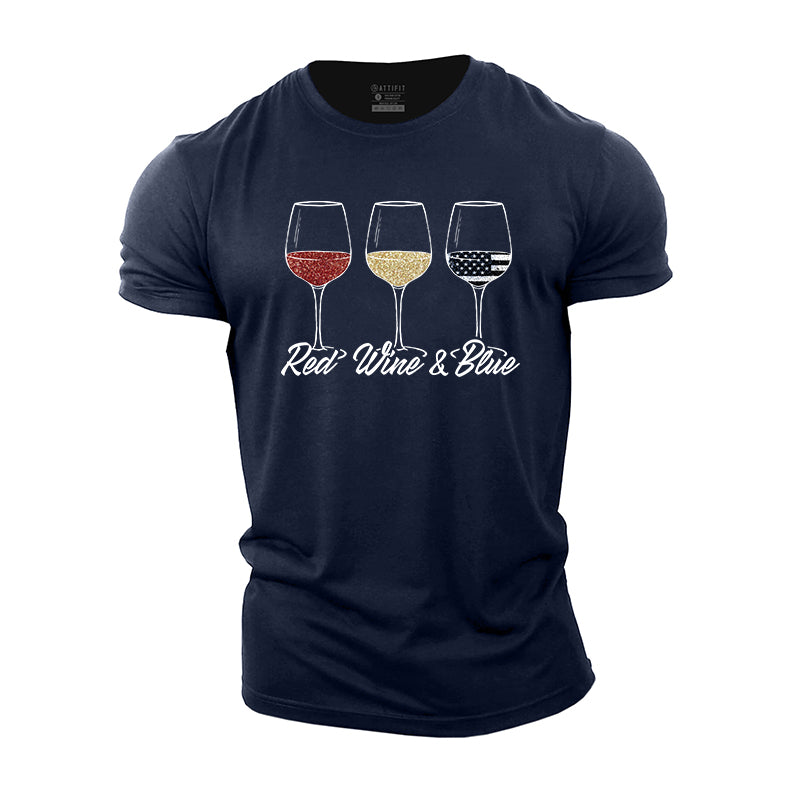 Red Wine Blue Cotton T-shirt