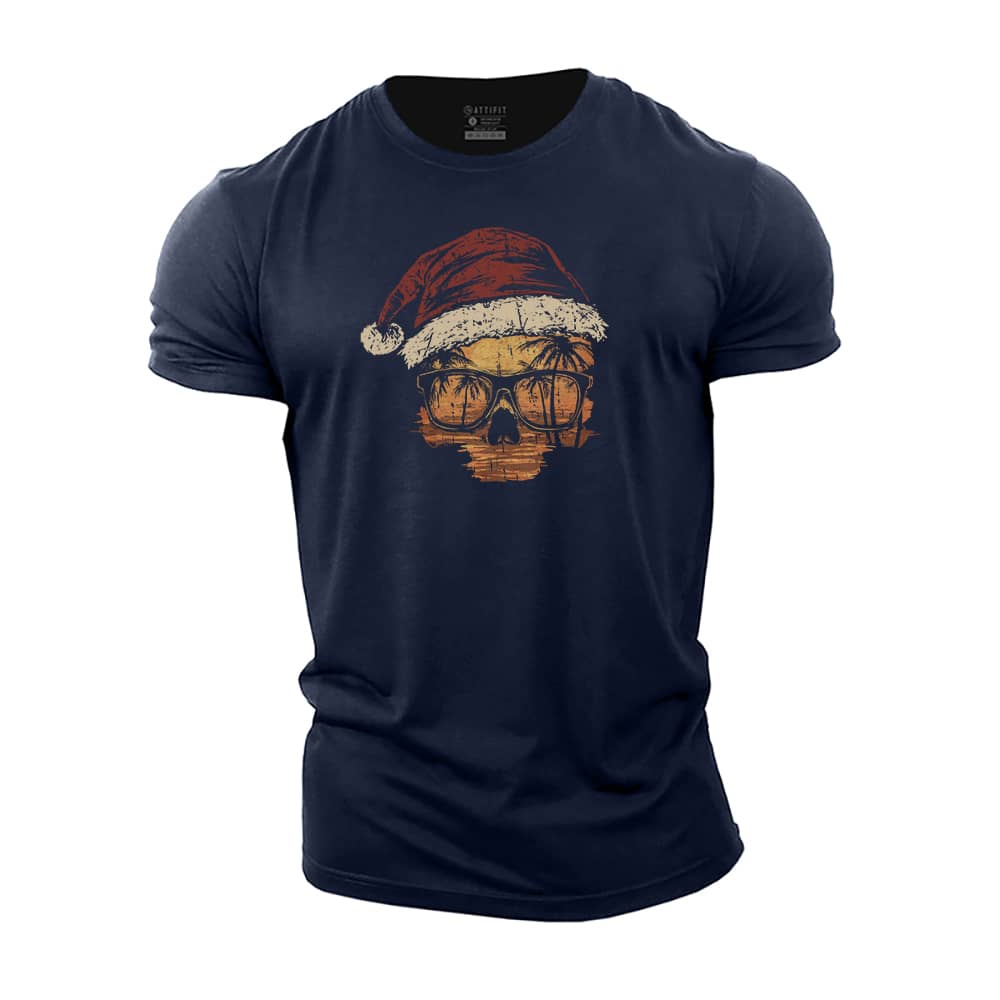 Christmas Sunset Skull Cotton T-Shirt