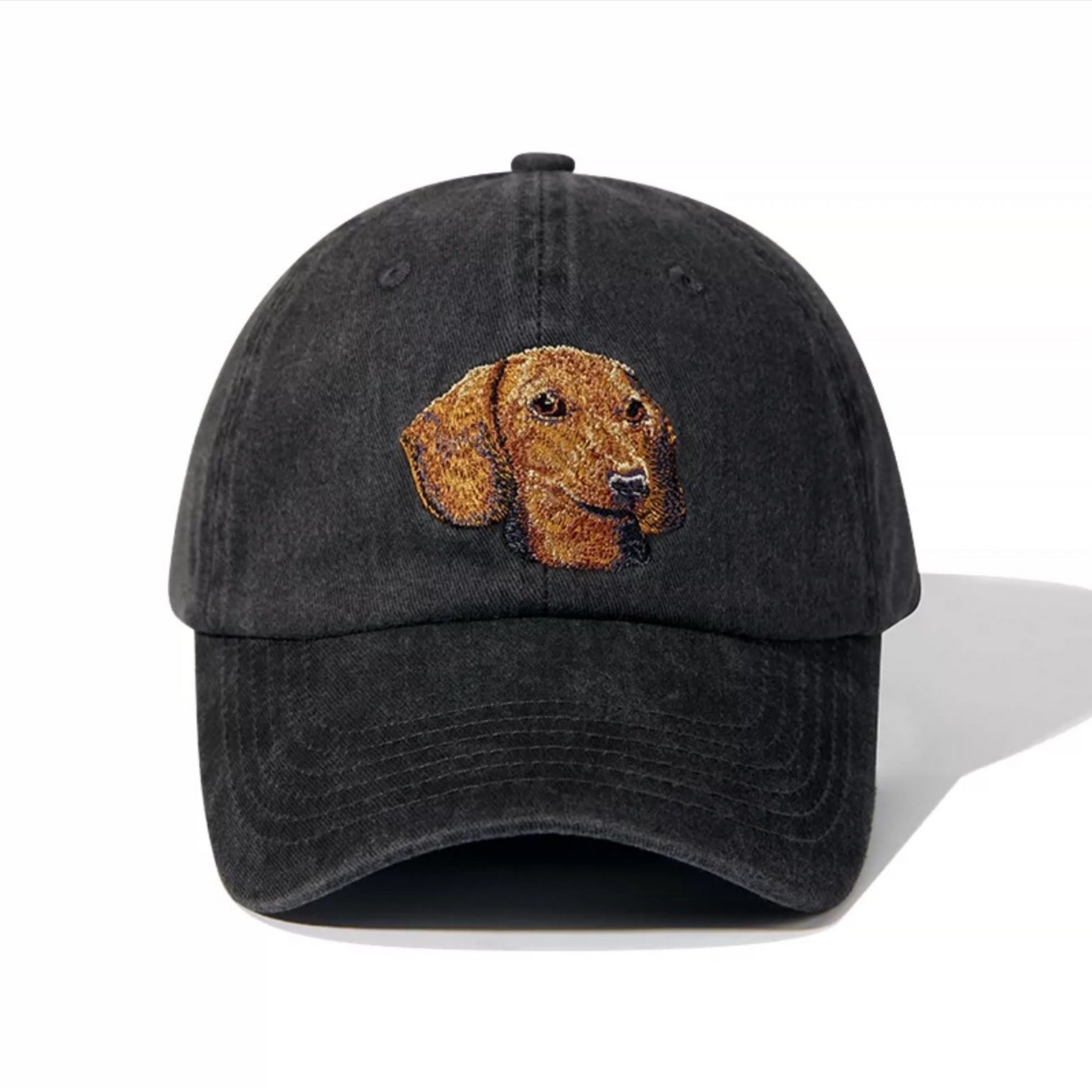 Embroidered Puppy Pattern Washed Hat